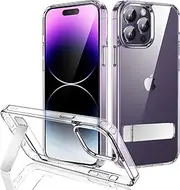 JETech Kickstand Case for iPhone 14 Pro Max 6.7-Inch, Support Wireless Charging, Slim Shockproof Bumper Phone Cover, 3-Way Metal Stand (Clear)