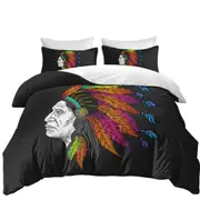 Colorful Feathers on a Tough Native American Chief Quilt Cover