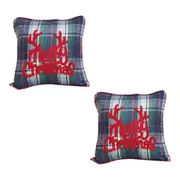SOGA 2X 45cm Throw Pillow Multicolor Christmas Plaid with Antler Design for Festive Holiday Square Cushion Home Decor