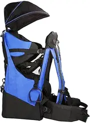 (Upgraded - Blue) - Clevr Deluxe Baby Toddler Backpack Cross Country Lightweight Carrier with Stand Child Kid Sun Shade Visor, Blue, Upgraded Foot Straps