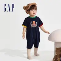 在飛比找momo購物網優惠-【GAP】嬰兒裝 Logo小熊印花圓領短袖包屁衣/連身衣-海