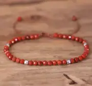 Natural Red Jasper Stone Faceted Beads Bracelet Red Gemstone Bracelet Minimalist