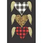 LEOPARD AND BUFFALO PLAID THREE HEARTS WINGS: VALENTINES DAY SKETCHBOOK 6X9 INCHES 100 PAGES FOR DRAWING, DOODLING OR SKETCHING ROMANTIC GIFT IDEA FOR