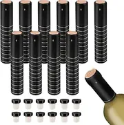 GUANENA 100 Pcs PVC Heat Shrink Capsules Seals for Cruise, 12 Pcs T-shaped Cork Stoppers for Wine Sealing, Shrink Wrap Caps and Bottle Corks for Wine Cellars and Home Use - Black