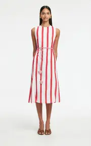[Leo Lin] Olive Striped Midi Dress