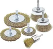 6pk Wire Brush Drill attachment Set for Cleaning Rust, fits Impact, Brass Coated