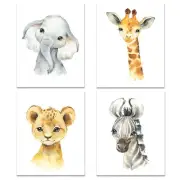 SET of 4 Prints 8x10" Safari Jungle Wall Decor Kids Elephant Lion Zebra Giraffe