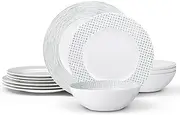 [Noritake] Green Hammock 12-Piece Rim Set, Service for 4 in Green/White