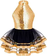 [Linjinx] Kids Girls Sparkly Sequin Sleeveless Ballet Dance Dress Tutu Leotard Dress Ballroom Christmas Costume Dancewear