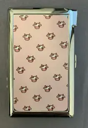 Pink Cow Pattern 100's Size Cigarette Case with lighter Wallet