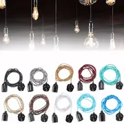 3M E27 Vintage Twisted Fabric Cable UK Plug In Pendant Lamp Light Bulb Holder Socket 24 BLACK