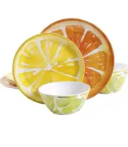 Gibson Home Sunny Citrus 12Piece Round Melamine Dinnerware Set Littlebend 4set