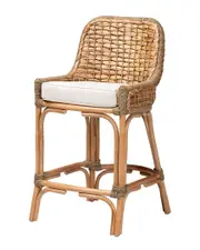 Baxton Studio Kyle Woven Rattan Counter Stool with Cushion