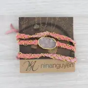 New Nina Wynn Cordelia Necklace Woven Pink Leather White Druzy Pendant NWT