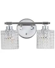JONATHAN Y Spaulding Vintage 13 2 Light Iron Chevron Pattern Glass Farmhouse Cottage Led Vanity Light