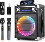 ZYMY Karaoke Machine 2 Wireless Microphones & PA Speaker System - 5400mAh Portable Party Bluetooth Speaker with Beat-Sync LED Lights, AUX/USB/TF Playback for Home Nights/Garden Parties/AU Camping