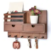 Farmhouse Key Holder Wall Mount with 2 Drawer Organizer - Decorative Mail Org...