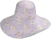 [Yoogain] Vintage White Bows Flowers Purple Foldable Sun Visor hat for Women for Summer Decorative Travel Sun Hats for Curly Hair Women Elegant Gorras para Mujer, Vintage White Bows Flowers Purple, One Size