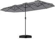 Costway 4 m Double-Sided Patio Umbrella with Base & Solar Lights, Outdoor Twin Umbrella w/ 48 LED Lights, Crank Handle, Air Vents, Oversized Rectangle Market Umbrella for Poolside Garden