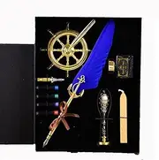Quill Feather Pen Set Creative Feather Dip Pen Writing Ink Set Quill Fountain Pen Set for Writing(Sapphire)
