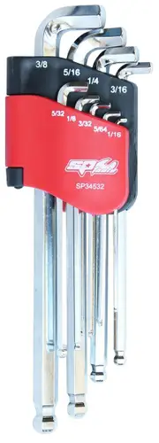 SP Tools SP34532 - Hex Key Set 9 Piece Stubby Ball SAE 1/16 - 3/8"