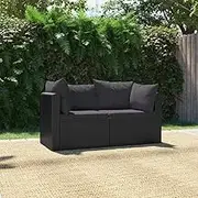 2 Piece Outdoor Patio Furniture Sets, Garden Sofa Set with Cushions Poly Rattan Black