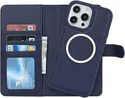 Cavor Wallet Case for iPhone 15 Pro 6.1" Leather Case 2 in 1 Magnetic Detachable Flip Cover Support Magsafe Charging with Stand Feature Card Slots-Navy Blue
