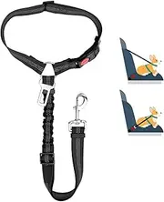 Dog Seat Belts For Cars, Dog Car Harness Adjustable, Headrest Dog Car Seat Belt Restraint Puppy, Elastic Pet Dog SeatBelt harness, Strong Leads Harness for Cats Dogs and Pets (Black)