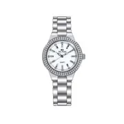 Women Round Case Diamond Alloy Strap Watch(Silver)