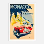 Galrie Vintage 1952 Monaco Grand Prix Art Print by Bernard Minne -Classic Racing Poster, White Frame, A3 30 x 42cm (12 x 16inch)