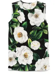 [Dolce & Gabbana] Dolce & Gabbana-Top Senza Maniche In Charmeuse Stampa Gardenia-Donna 40 IT