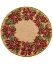 Leila’s Linens Jute Poinsettia Round Mat (Medium Beige)