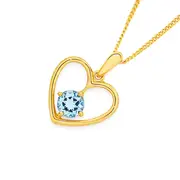 9ct Gold Swiss Blue Topaz Heart Pendant in Blue