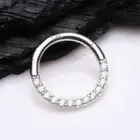 14 Karat White Gold Brilliant Sparkle Gems Front Lined Clicker Hoop Ring