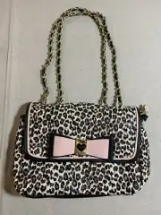 Betsey Johnson Leopard Print Purse/Handbag with Bow, Quilted Faux Leather, ‘NEW’