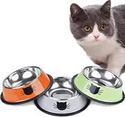 Mumoo Bear Cat Bowls for Food and Water, 3PCS Non-Slip Stainless Steel Small Cat Food Bowls 8 Oz Pet Bowl with Removable Rubber Base Cat Puppy Bowl