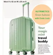 Nutrimetics Mint Suitcase. Medium Size, Secure Lock 64cm x 42cm x 28cm