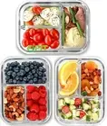 3 Compartment Glass Meal Prep Containers (3 Pack, 32 Oz) - Glass Food Storage C