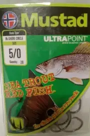 28 Pack Mustad Ultra Point Fish Hooks Size 5/0 In-Shore Circle Hook