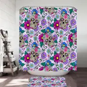Purplish Sugar Skulls and Flowers Shower Curtain