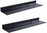 AJINGE Wall Mounted Floating Metal Shelves Ledge,Black Bathroom Shelf Wall Mount Shelving Space Saving Rustproof Extra Strong Floating Shelves Storage Rack(40cm,Set of 2pcs)