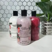 3 x Philosophy Shampoo Shower Gel Holiday Edition 16 oz Cane Holiday Mistletoe