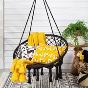 Black Hammock Chair Macrame Cotton Swing Bed Relax Indoor Outdoor Hanging Garden