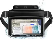 JOTO Large Floating Waterproof Phone Pouch with Adjustable Waist Strap, Water Proof Fanny Pack Dry Bag Wallet for Cellphone Passport Watch and Valuables, Beach Essential for Swimming Snorkeling -Black