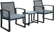 3-Piece Outdoor Chairs Patio Set，2 Black Chairs with Beige Cushions Side Table - All-Weather Garden Bistro Furniture for Balcony, Patio or Dining