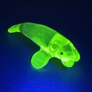 Handblown Art Glass UV Reactive Green Manatee Figurine Sculpture Borosilicate