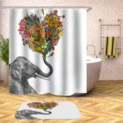 Smiling Elephant Holding A Floral Heart Shower Curtain