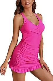 [SHEKINI] Tummy Control Swimsuits for Women Plus Size Bathing Suit High Waisted Tankini Sets Two Piece Swimming Costume with Criss Cross Back