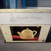 RUSS BERRIE SNOWLIT CHRISTMAS TREE TEAPOT GOLD STAR~NEW IN BOX