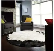 Luxury Geometric Round Handmade Leather Cowhide Hair skin Patch White&black Rugs